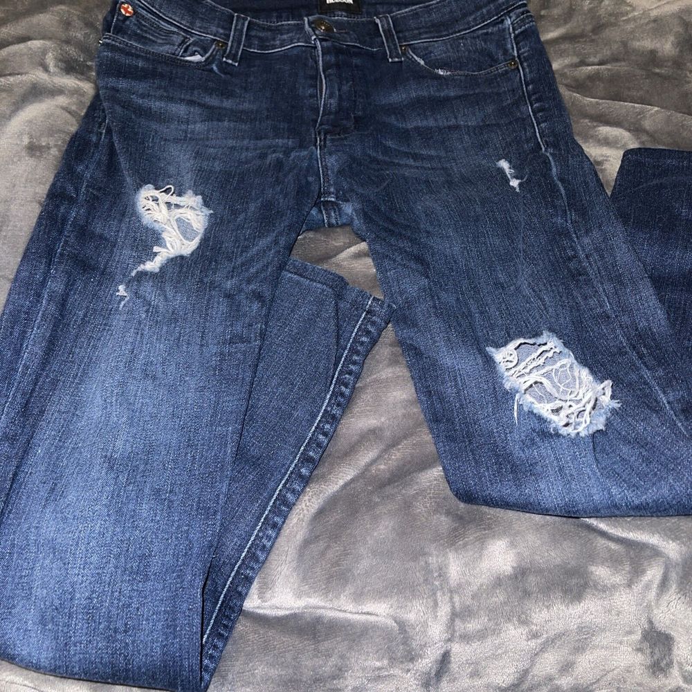 Hudson Krista Super Skinny Distressed Ankle Blue Stretch Denim Jeans Women's 27 - Picture 3 of 10